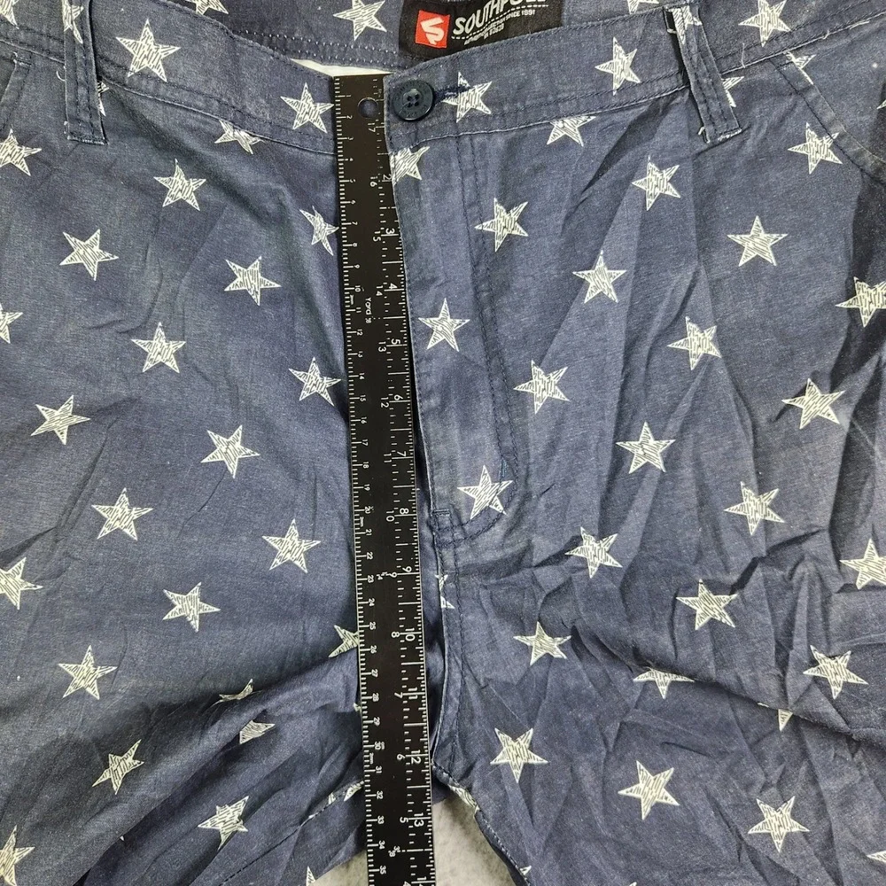 Southpole Shorts Mens 38 Blue Star Print Flat Front Casual Streetwear Americana